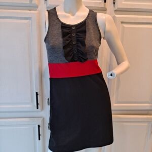 Degrees Sleeveless Ruffle Front Mini Dress - Black, Red, and Gray